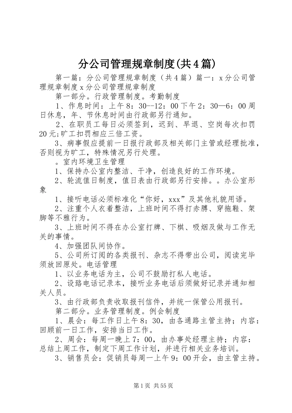 分公司管理规章制度(共4篇)_第1页