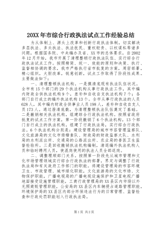 20XX年市综合行政执法试点工作经验总结