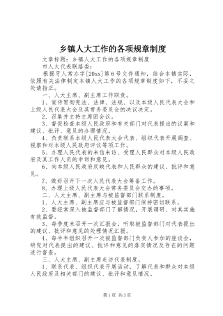 乡镇人大工作的各项规章制度