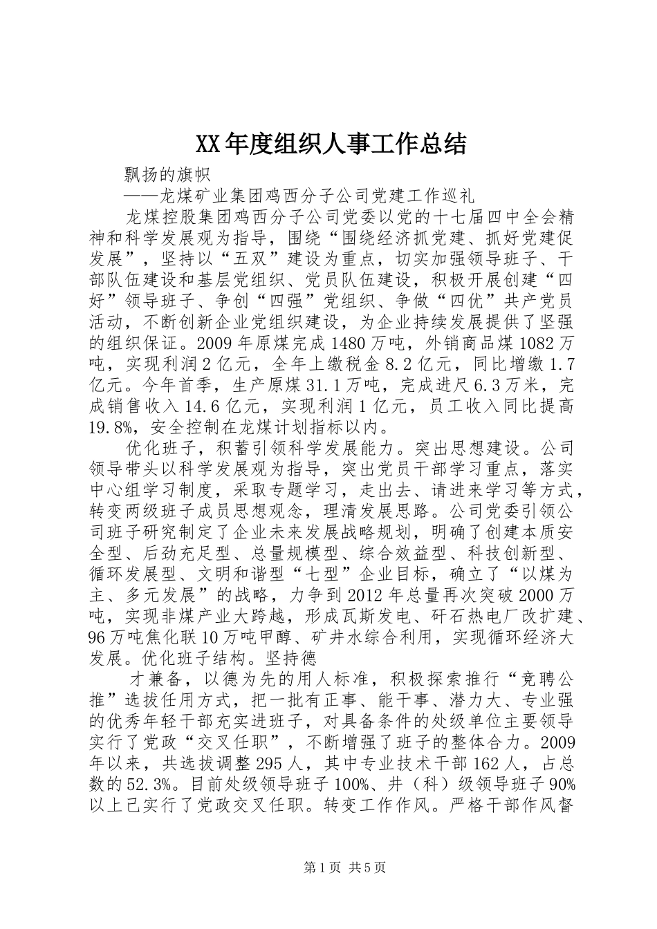 XX年度组织人事工作总结 _第1页