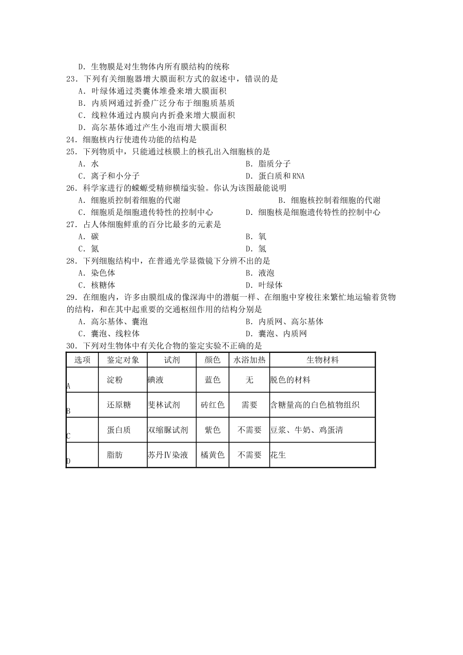 山东省寿光市20102011高一生物上学期期中模块练习 _第3页