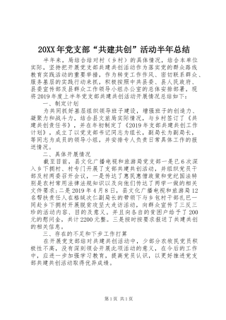 20XX年党支部“共建共创”活动半年总结 