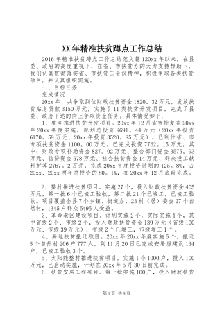 XX年精准扶贫蹲点工作总结 
