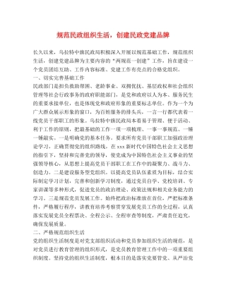 规范民政组织生活，创建民政党建品牌 