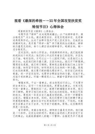 观看《最深的牵挂――XX年全国攻坚扶贫奖特别节目》体会心得