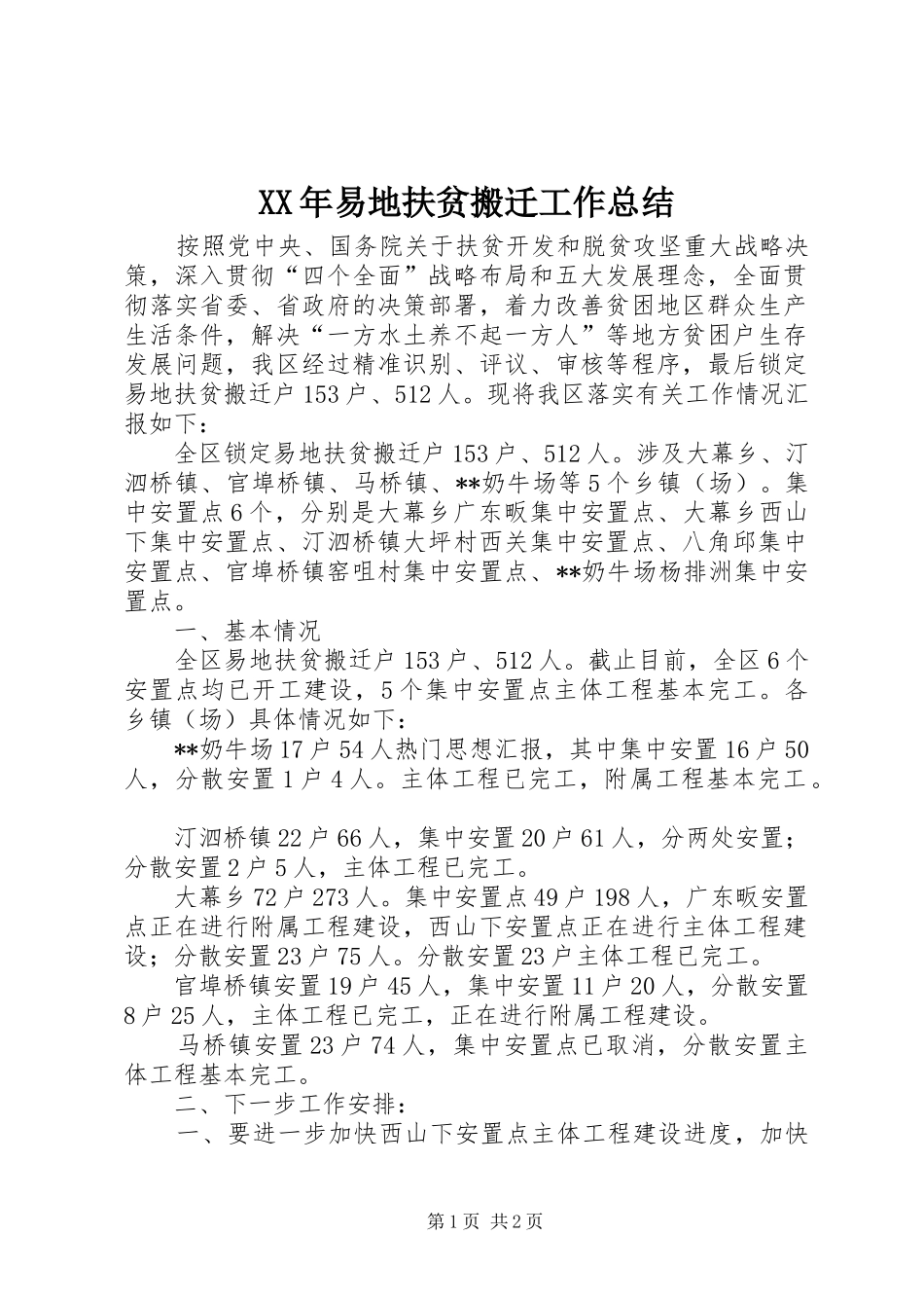 XX年易地扶贫搬迁工作总结 _第1页