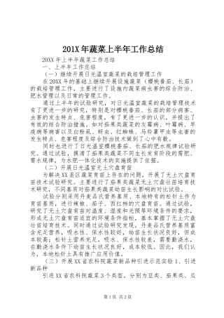 202X年蔬菜上半年工作总结