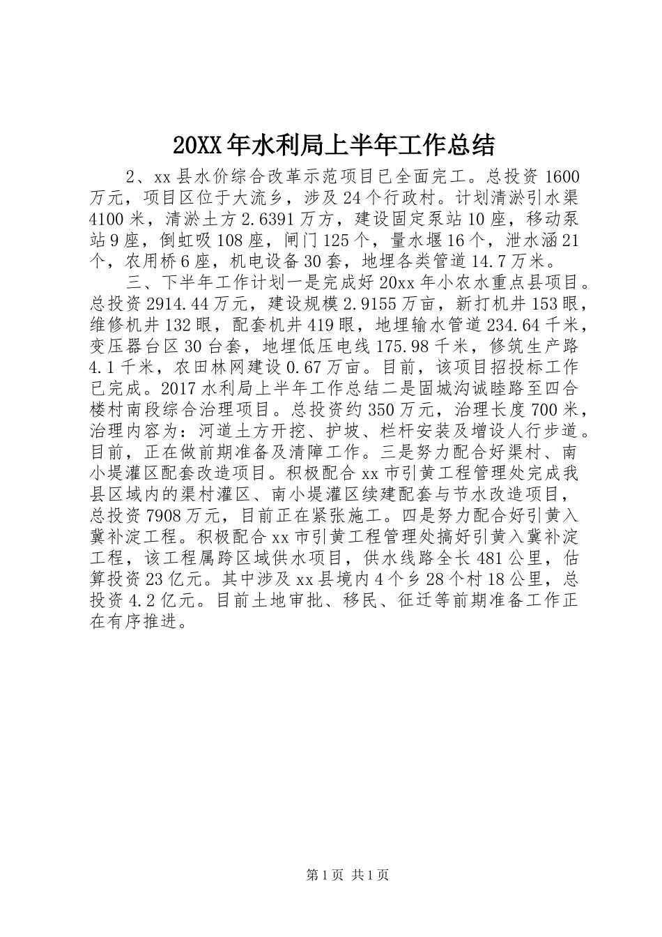 20XX年水利局上半年工作总结_第1页