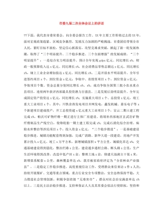 市委九届二次全体会议上的讲话 