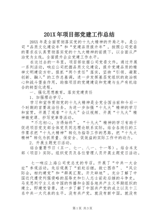 202X年项目部党建工作总结