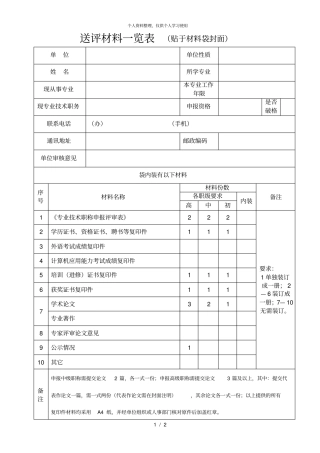 送评材料一览表