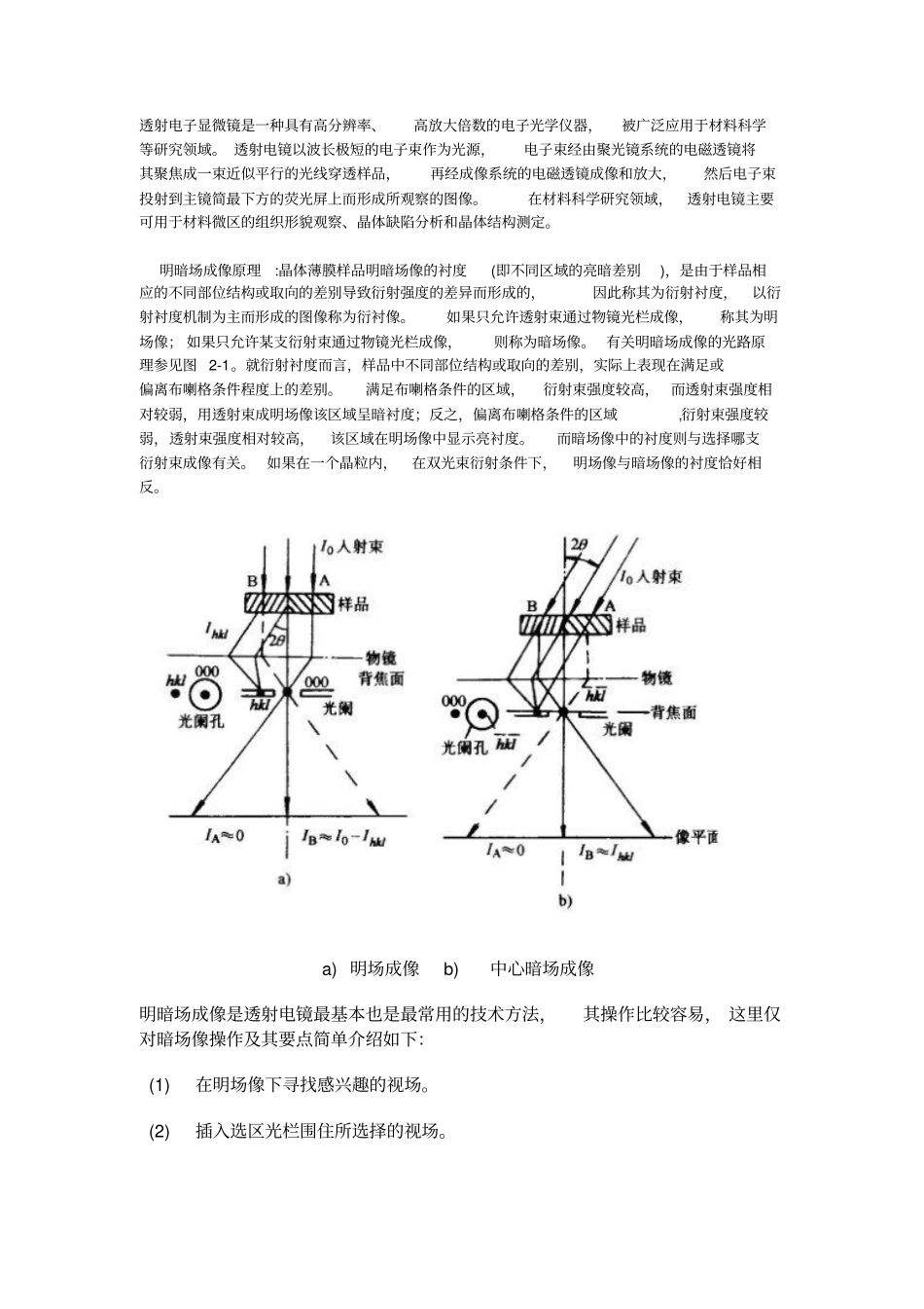 透射电镜的明场像和暗场像的成像原理_第1页