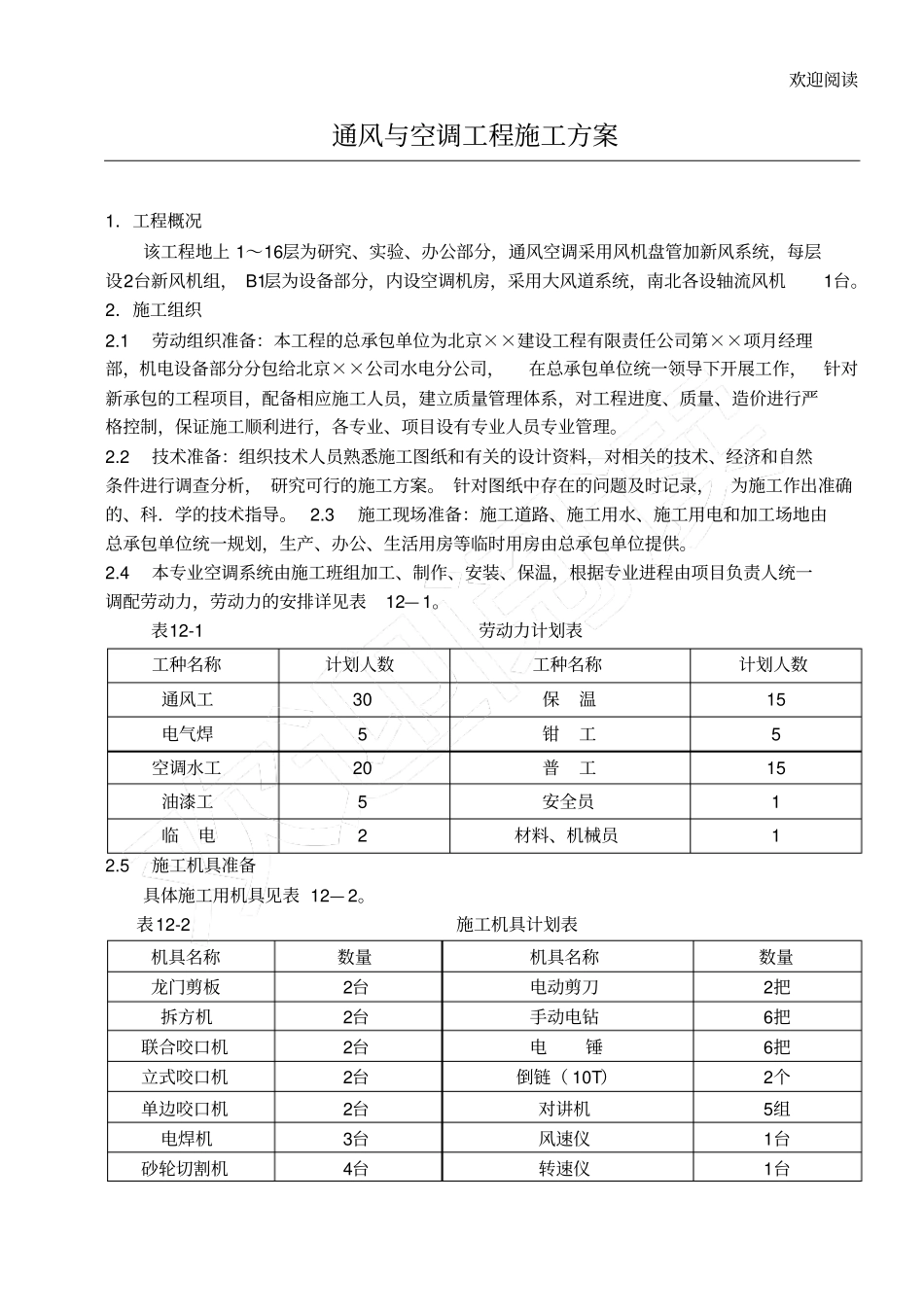 通风与空调工程施工方案_第1页