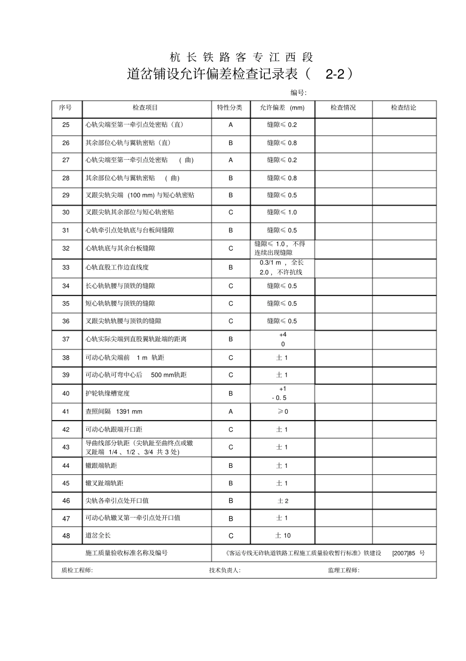 道岔铺设允许偏差检查记录表_第1页