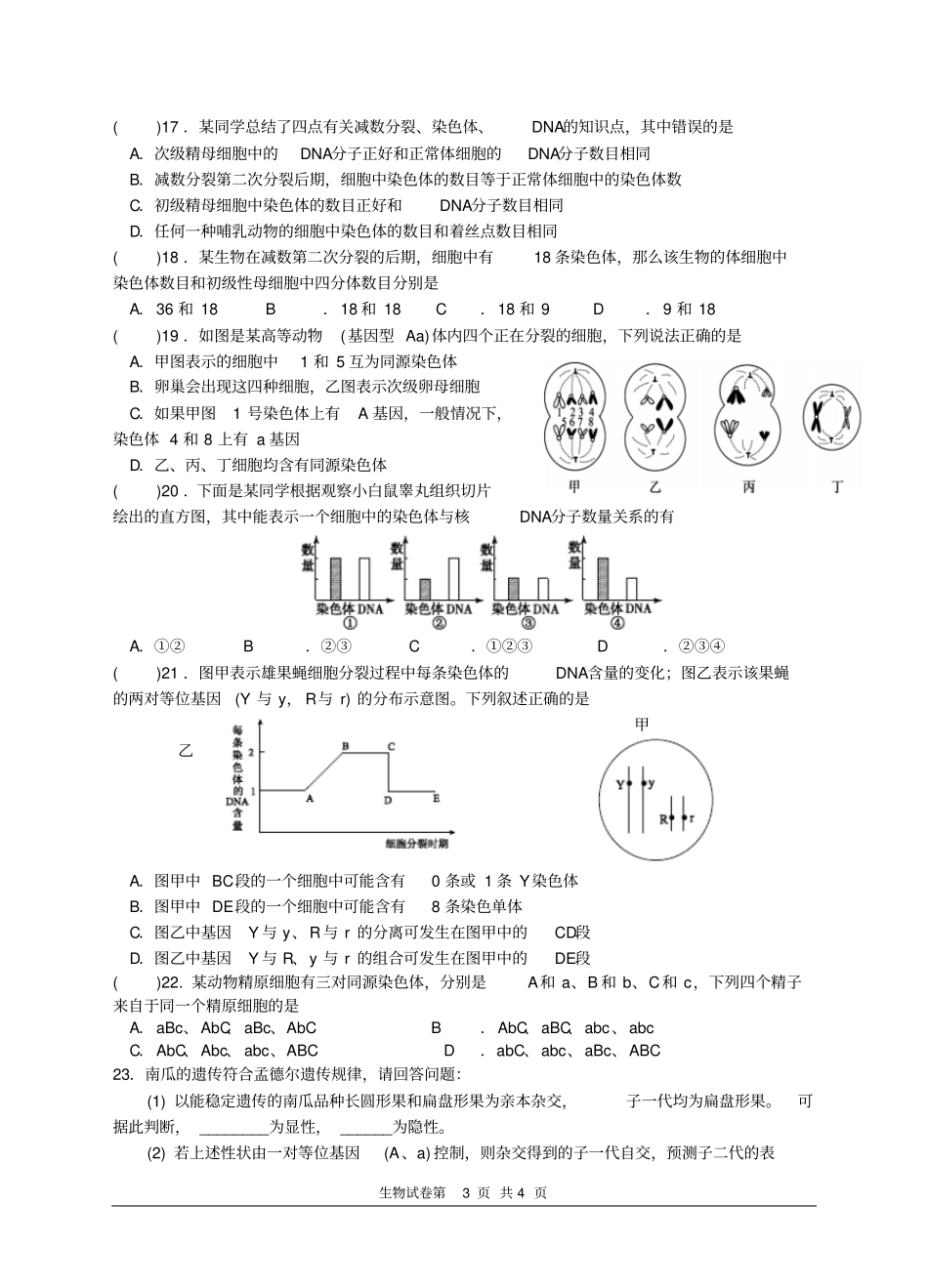 遗传规律和减数分裂复习题_第3页