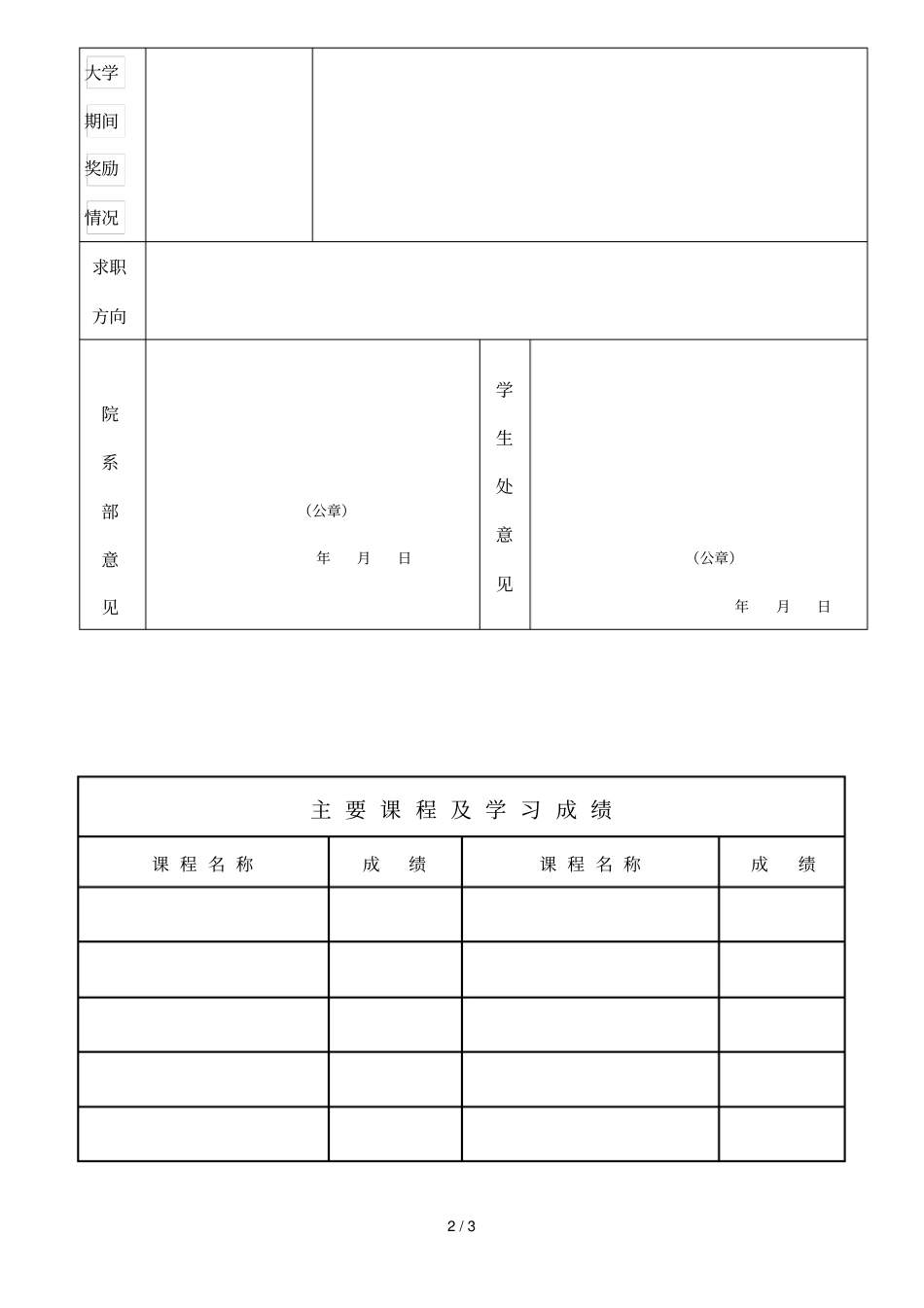 邢台学院届全日制毕业生就业推荐表_第2页