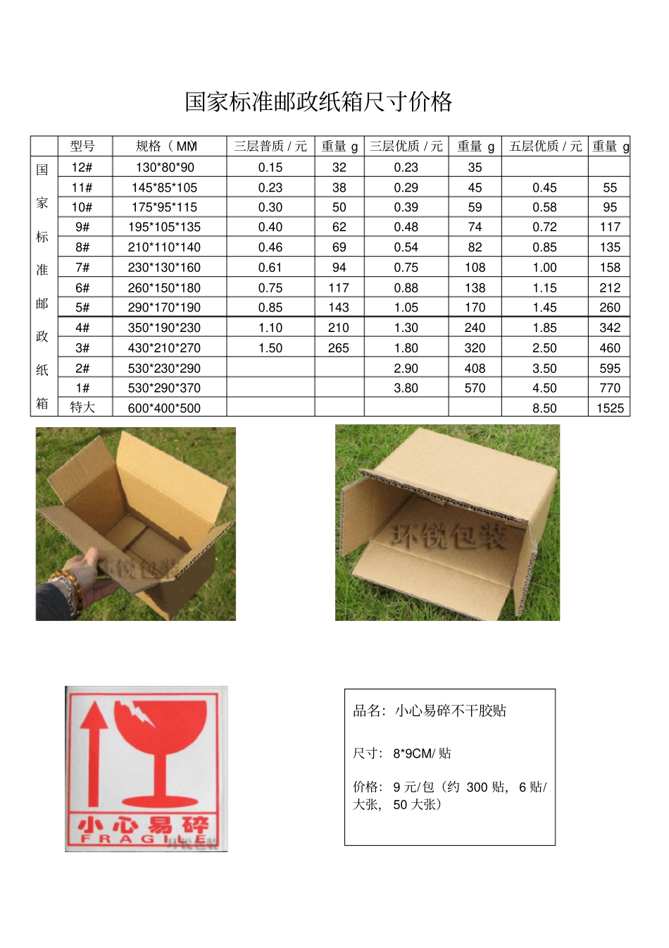 邮政纸箱尺寸价格_第1页