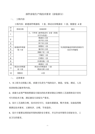 部件涂装生产线技术要求涂装