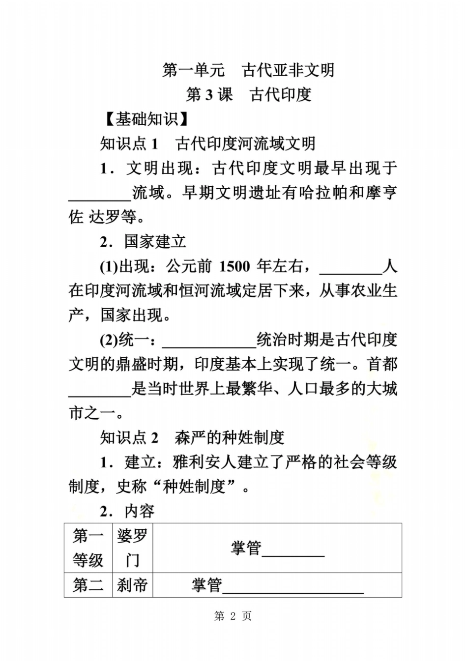 部编人教版九年级历史上册第3课古代印度练习题_第2页