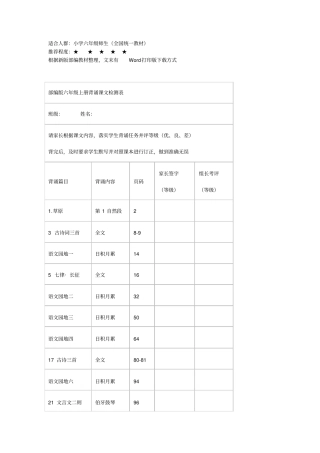 部编版六年级上册语文教材：全册课文背诵整理+检测表x