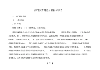 部门决算财务分析指标报告