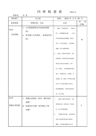 部门内审检查表各部门适用-精品