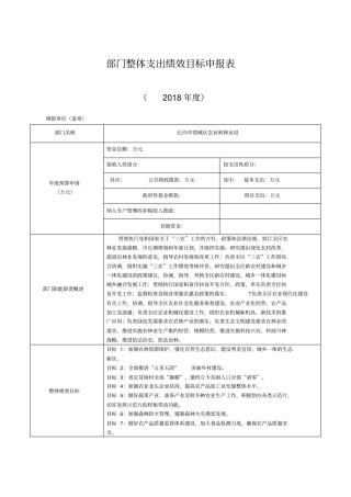 部门整体支出绩效目标申报表