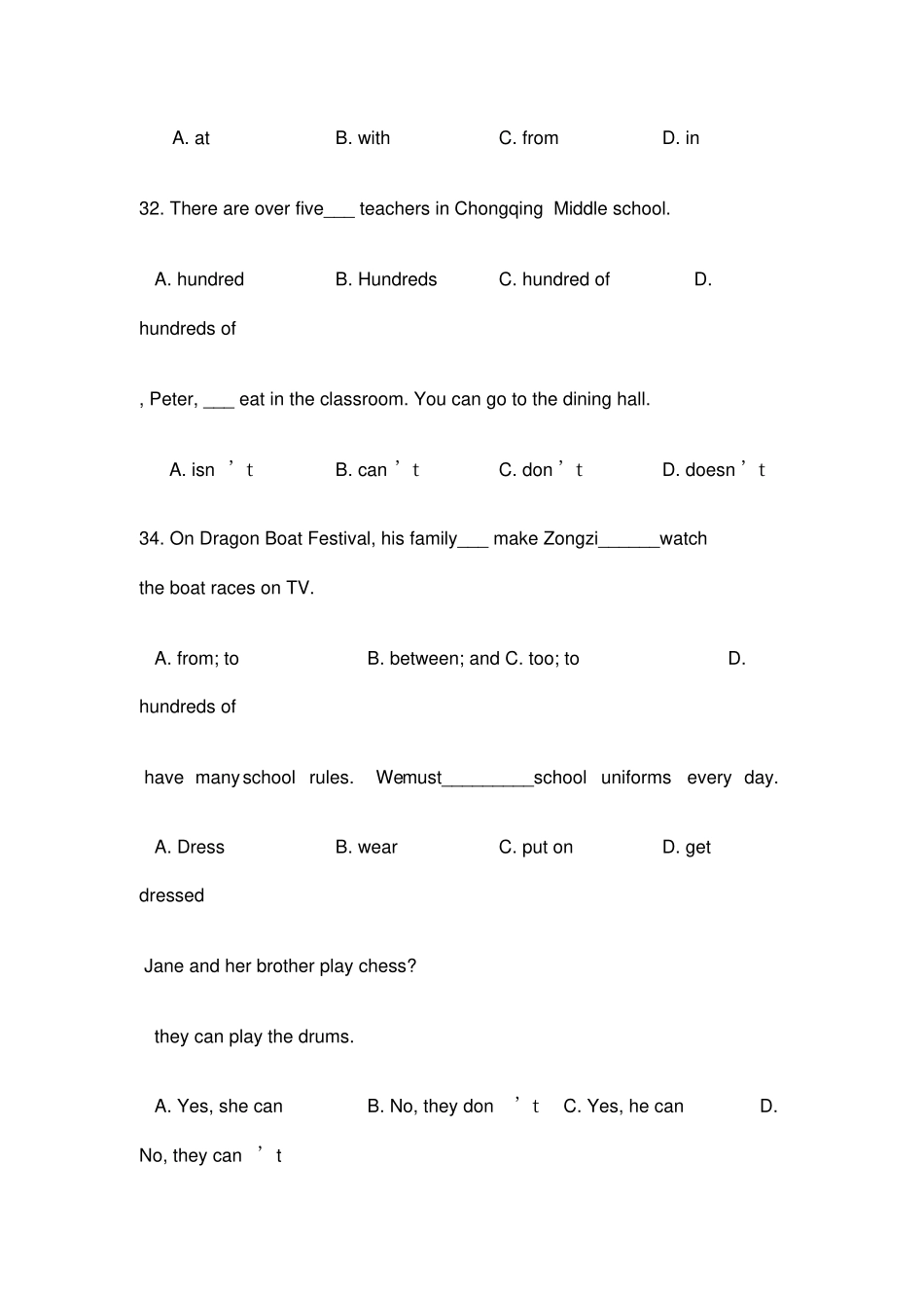 重庆八中初一下半期考试英语_第3页
