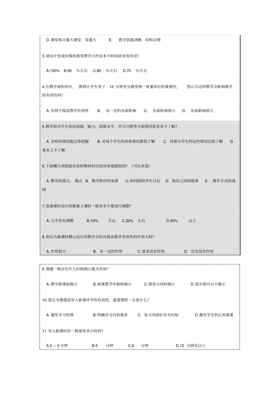 重庆小学数学课堂教学有效性调查问卷_第2页