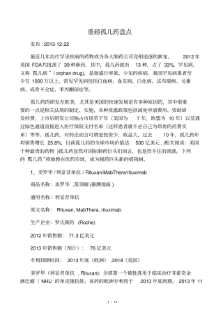 重磅孤儿药盘点