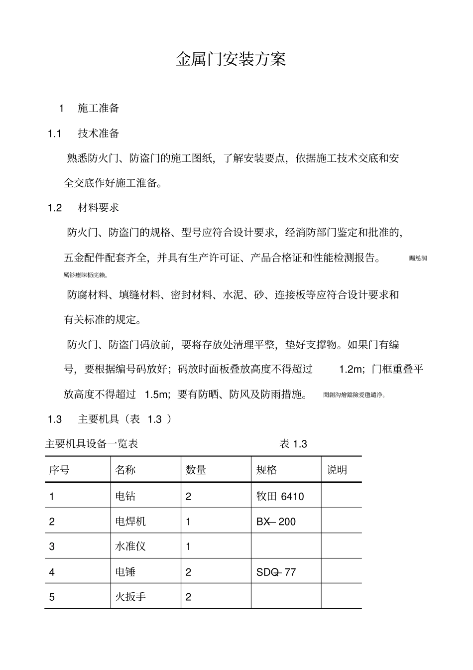 金属门安装方案_第1页
