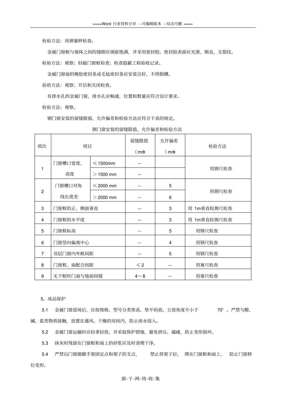 金属门窗安装施工工艺及检测标准_第3页