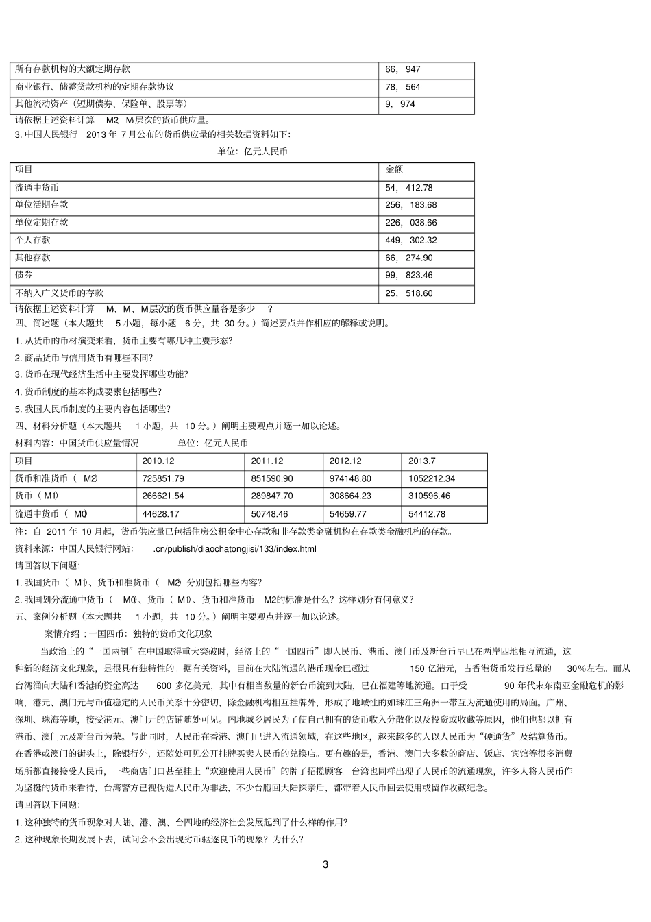 金融参考资料学试卷_第3页