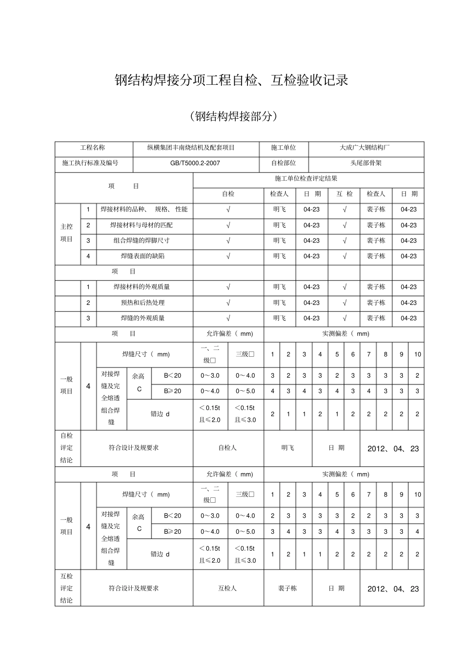 钢结构焊接自检记录簿_第3页
