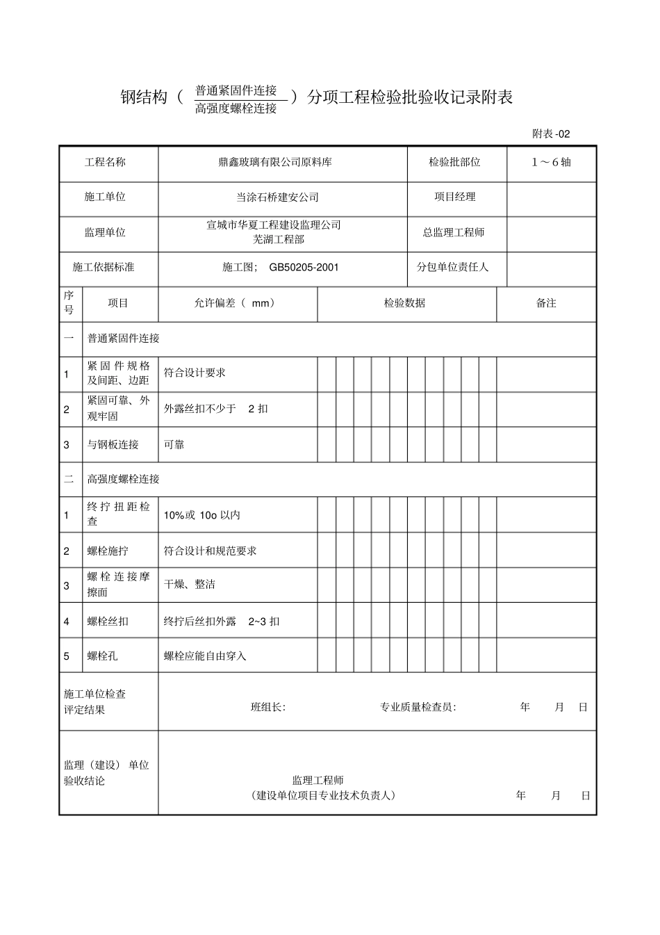 钢结构验收表格通用_第2页