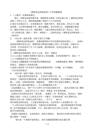 钢铁是怎样炼成历年中考试题-