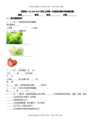 铁西区一小2018-2019学年上学期一年级语文期中考试模拟题