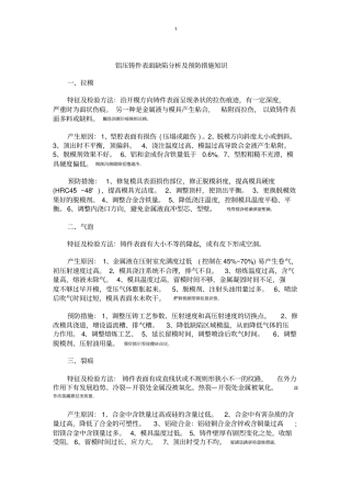 铝压铸件表面缺陷分析及预防措施知识