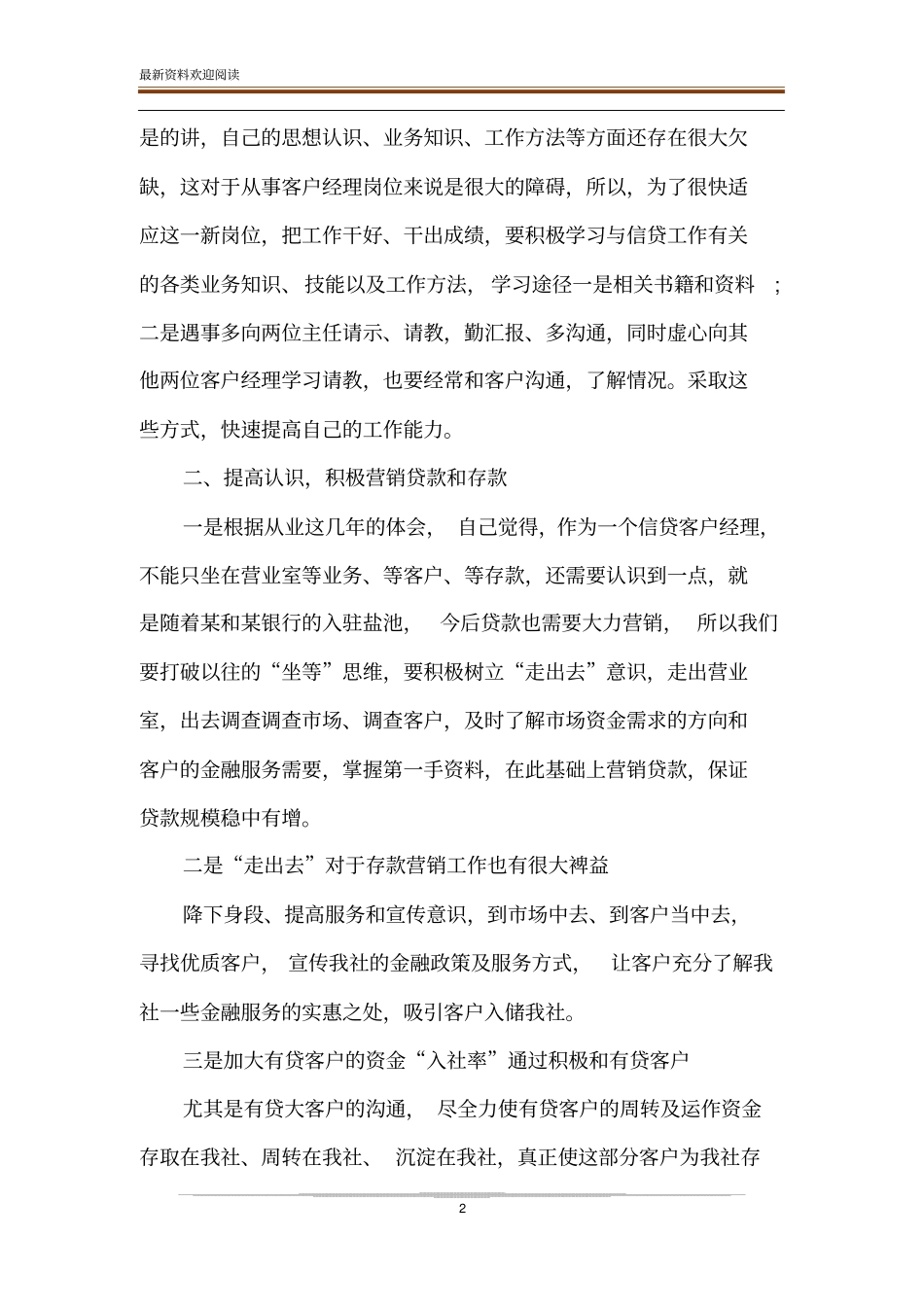 银行信贷员工作总结与计划银行信贷员个人工作计划2020范例_第2页