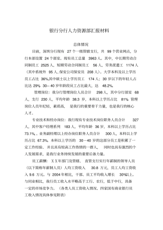 银行分行人力资源部汇报材料