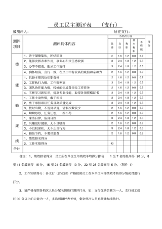 银行员工考核测评表
