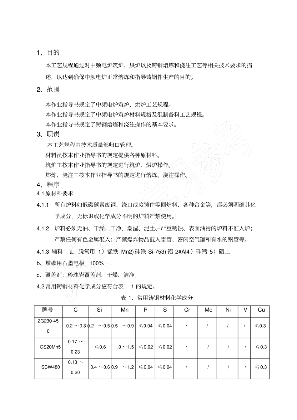 铸钢熔炼和浇注操作工艺规程_第2页