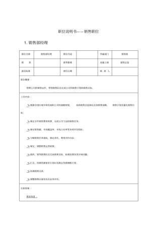 销售部各岗位职务说明书