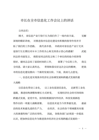 长在全信息化工作会议上的讲话