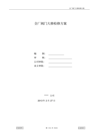 阀门大修检修方案资料