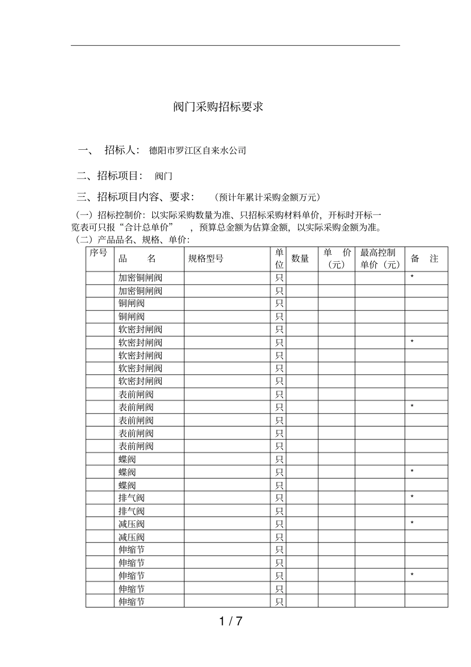 阀门采购招标要求_第1页