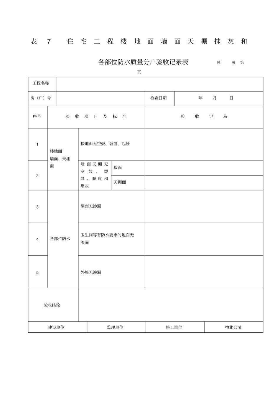防水质量验收表_第1页