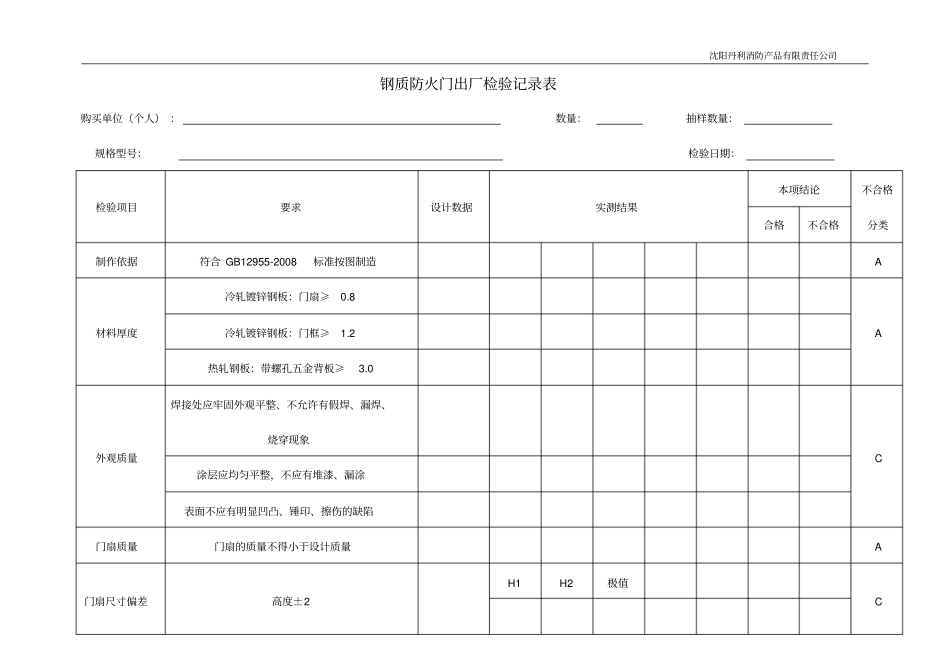 防火门出厂检验记录表_第1页
