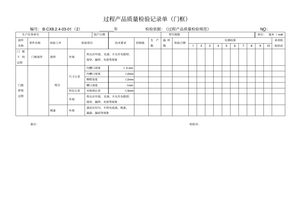 防火门过程产品质量检验记录表_第2页