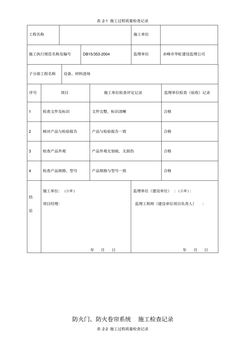 防火门防火卷帘施工现场质量管理检查记录_第2页